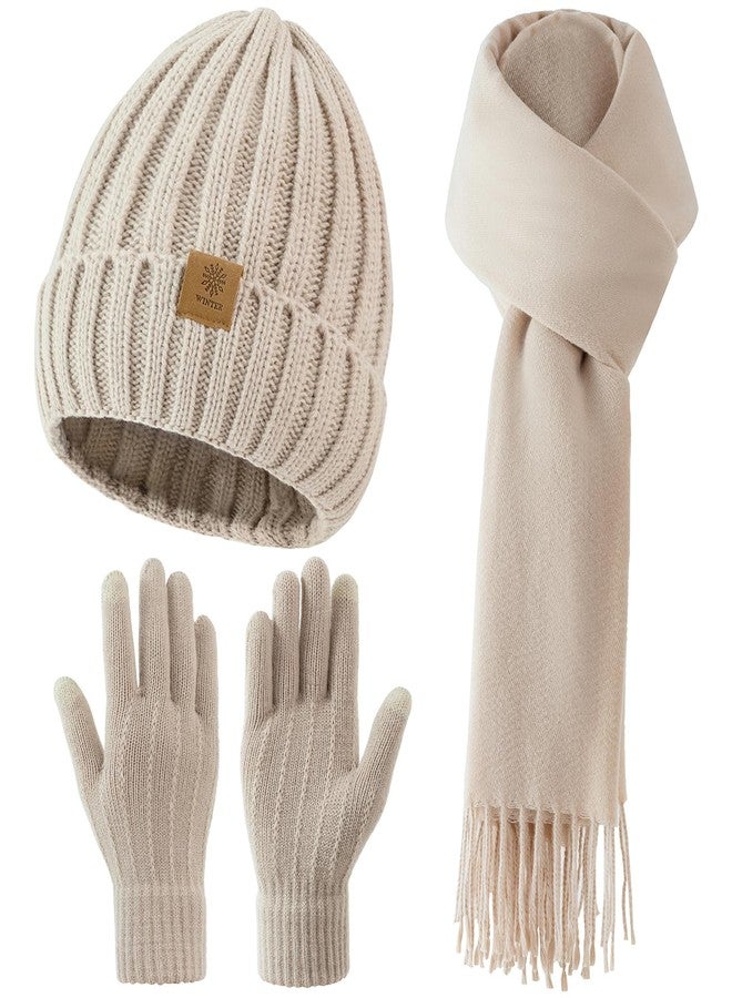 Premillow Women Winter Hat Beanie+Long Scarf+Touch Screen Gloves Set, Warm Clothes Set with Knit Fleece Lined for Women/Men Winter - Image 1